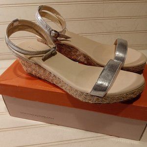 New With  Box Touch Ups Bailey Ankle Strap Wedge Sandal Silver Shimmer  8 M